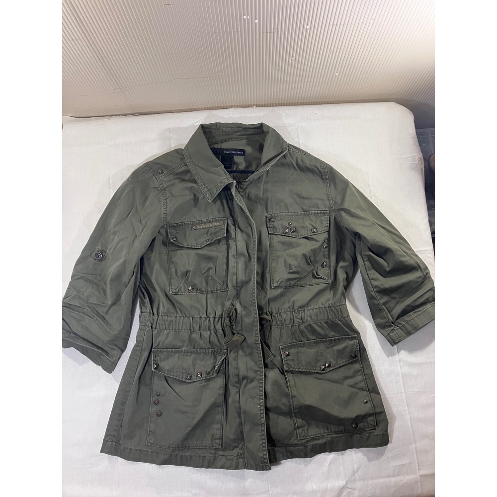 Calvin Klein Jeans‎ Women Green Utility Military Studded Cargo Jacket L G